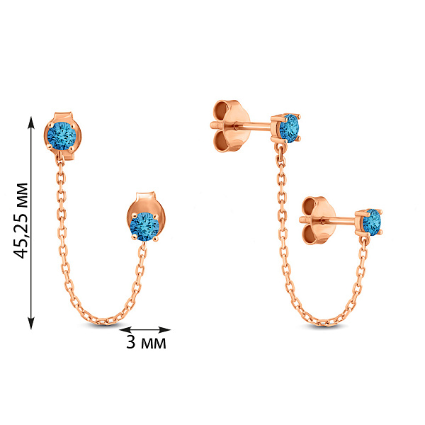Золоті сережки на два проколи з топазом (арт. 1101134Птг) – зображення 2