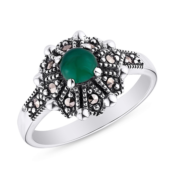 Серебряное кольцо с ониксом и марказитами (арт. 7401/4679мркоз) – изображение 1