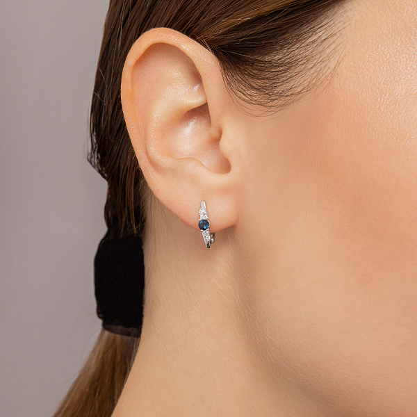 Серьги из белого золота с сапфиром и бриллиантами  (арт. С011064бс) – изображение 2