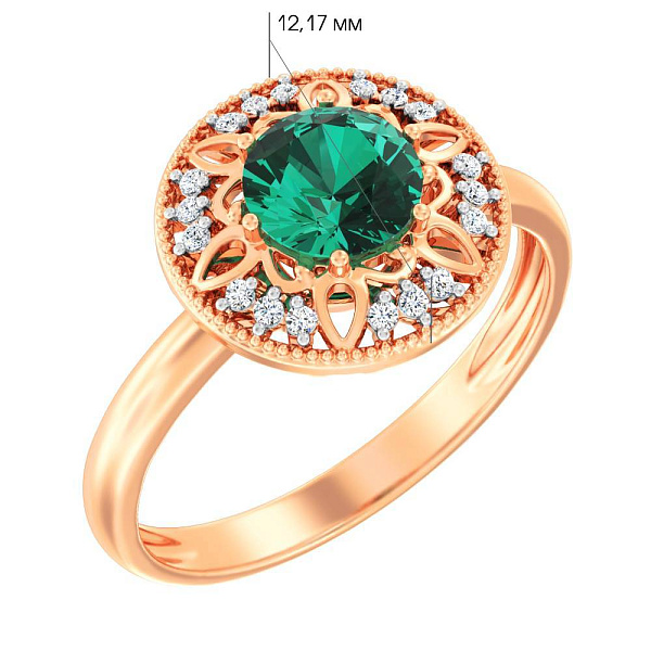 Кольцо из красного золота с кварцем и фианитами  (арт. 141064Пз) – изображение 2