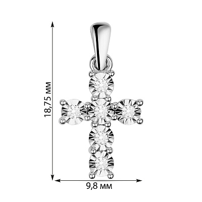 Хрестик з білого золота з діамантами і алмазною гранню  (арт. П011265005б)