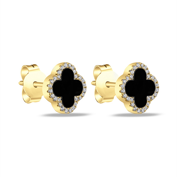 Срібні пусети з родіюванням і з оніксом (арт. 7518/5497/10жо) – зображення 1