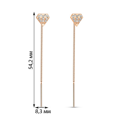 Золоті сережки-протяжки Діамант з фіанітами (арт. 109932)