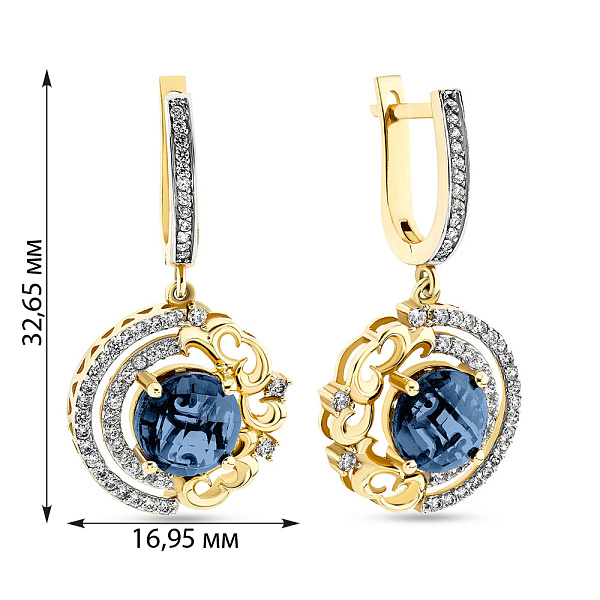 Золотые сережки-подвески с кварцем и фианитами (арт. 103390жПс) – изображение 3