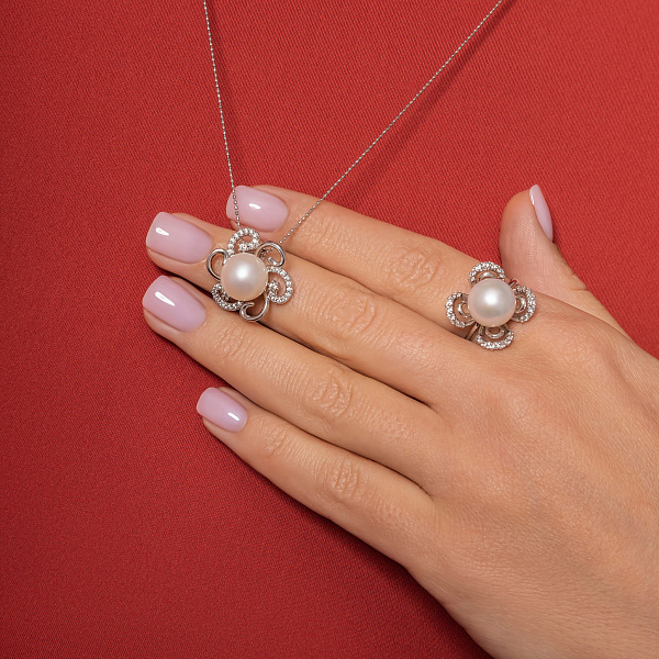 Подвес из белого золота с жемчужиной и фианитами (арт. 422890бпрлб) – изображение 6