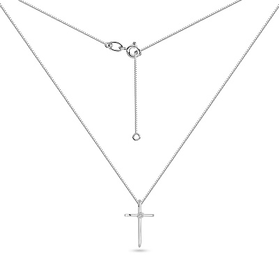 Кольє з білого золота Хрестик з діамантами  (арт. Ц011377б/2)