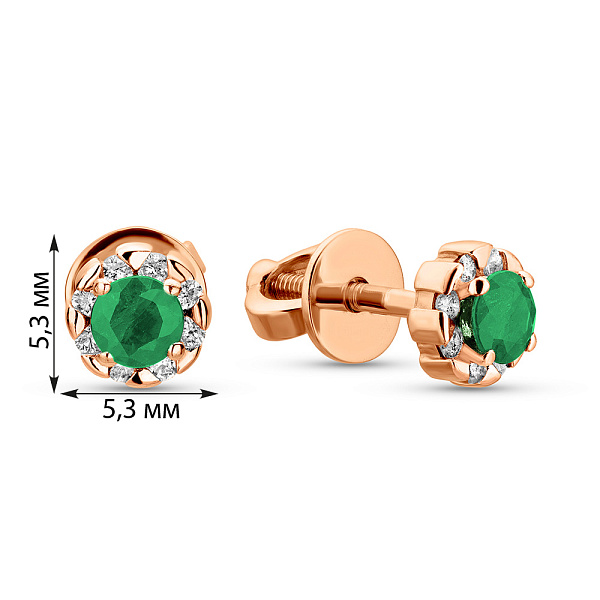 Золотые пусеты с бриллиантами и изумрудами (арт. Т011087и) – изображение 3