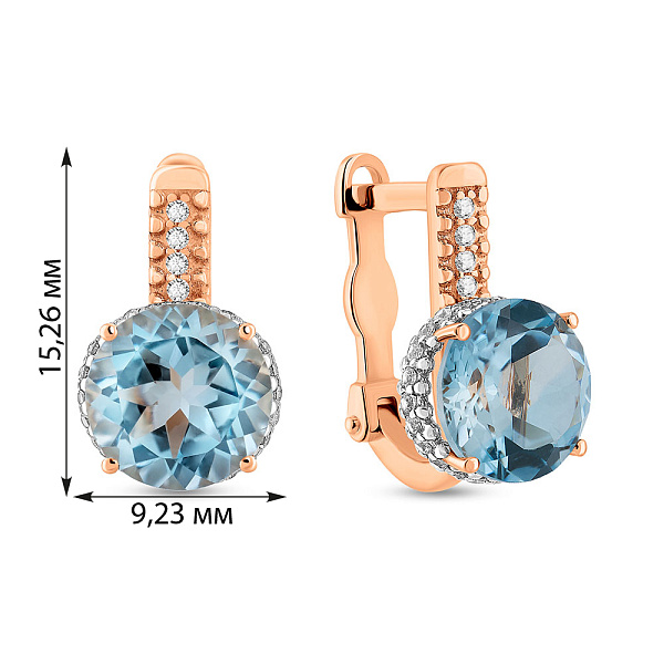 Золоті сережки з топазом і фіанітами (арт. 111100Пг) – зображення 3