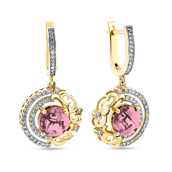 Золотые сережки-подвески с кварцем и фианитами (арт. 103390жПр)