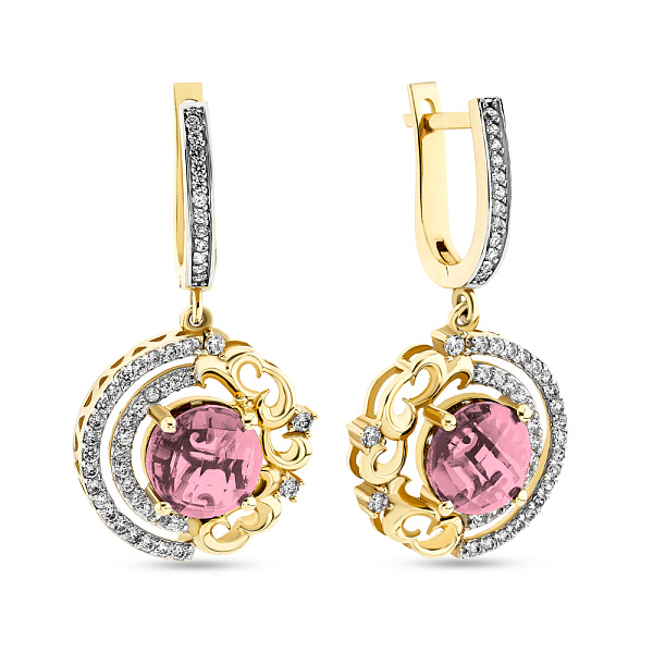 Золотые сережки-подвески с кварцем и фианитами (арт. 103390жПр) – изображение 1