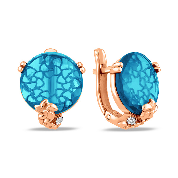 Золотые серьги с кварцем и фианитами (арт. 117800ПсГ) – изображение 1