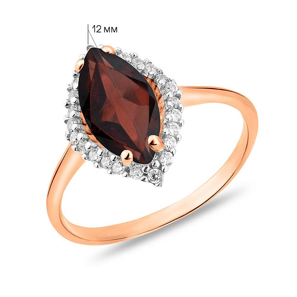 Кольцо из красного золота с гранатом и фианитами (арт. 152769Г) – изображение 2