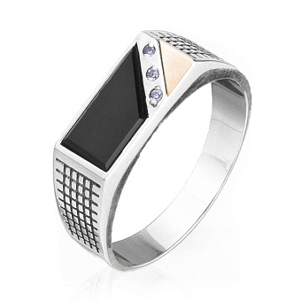 Фото Печатка из серебра с эмалью и фианитами (арт. 7206/143окю)