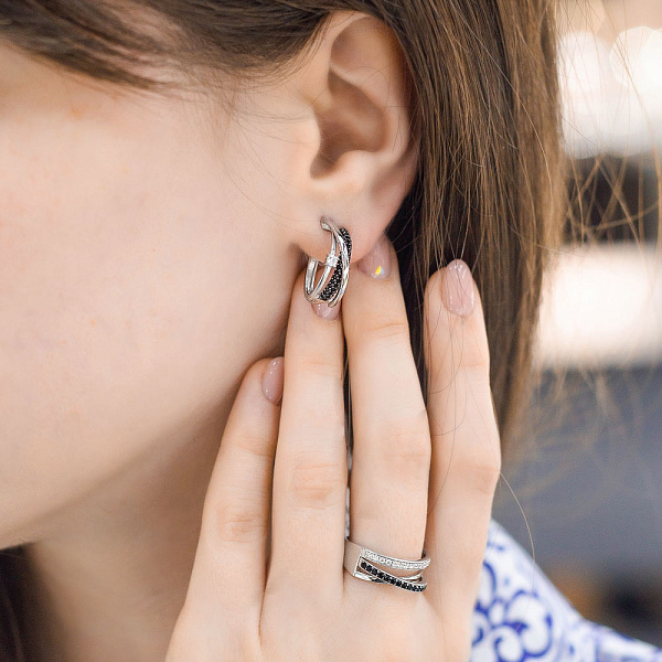 Сережки Синергія з білого золота з фіанітами (арт. 110178бч) – зображення 2