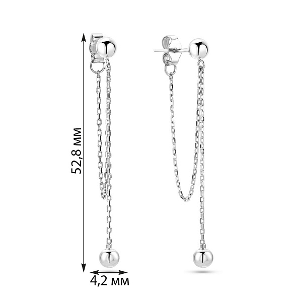 Серьги Fly из белого золота с шариками (арт. 109803/1б) – изображение 6