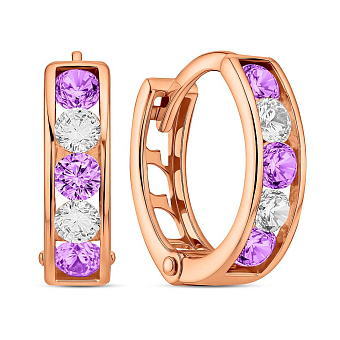 Фото Дитячі золоті сережки з фіолетовими фіанітами (арт. 110245ф)