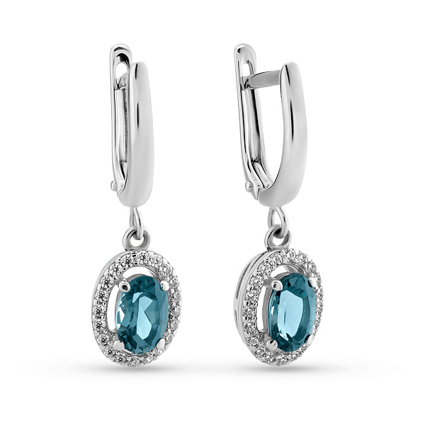 Золоті сережки з топазом і фіанітами (арт. 110286Пбл) – зображення 1