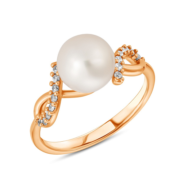 Золотое кольцо с жемчугом и фианитами (арт. 154925прлб) – изображение 1