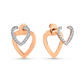 Фото Золотые серьги Сердечки с фианитами (арт. 111225)