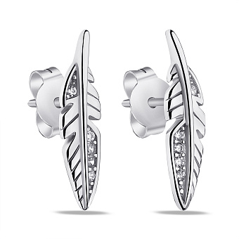 Фото Серебряные серьги-пусеты в форме пера (арт. 7518/6487)