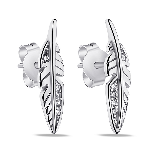 Серебряные серьги-пусеты в форме пера (арт. 7518/6487) – изображение 1