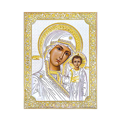 Ікона срібна Матір Божа Казанська (124х164 мм) (арт. P-4/002G/K.SC)