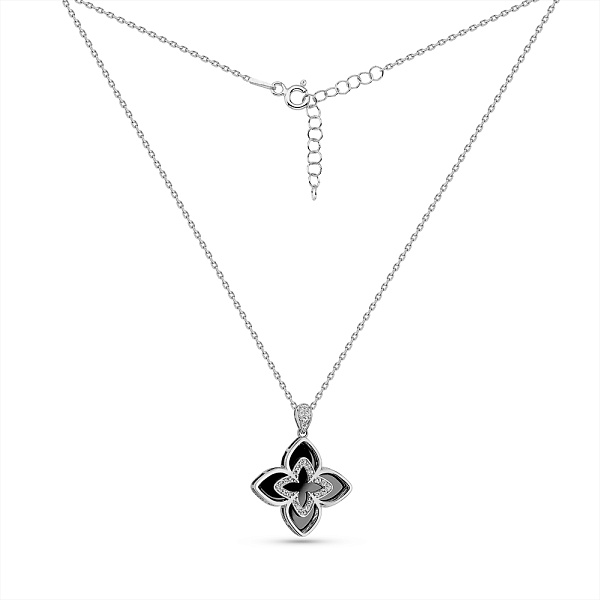 Серебряное колье Цветок с ониксом и фианитами (арт. 7507/2329/20о) – изображение 2