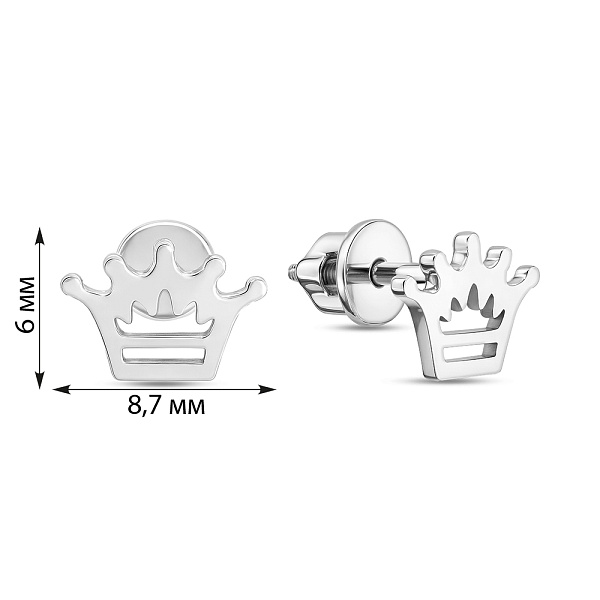 Сережки-пусети Корона з білого золота (арт. 110435б) – зображення 2