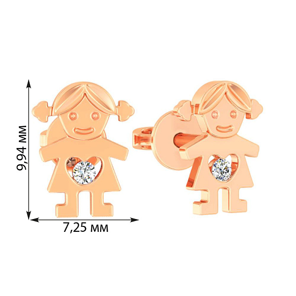 Золоті сережки-пусети в червоному кольорі металу для дітей (арт. 110861) – зображення 2