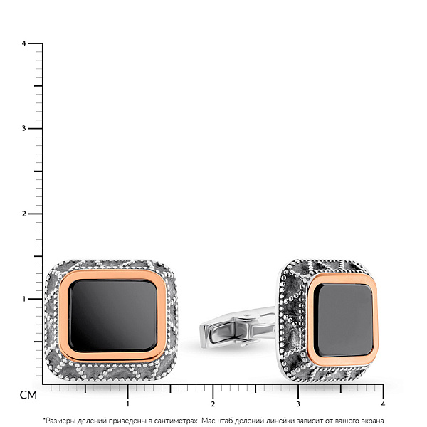 Серебряные запонки с ониксом и золотой накладкой (арт. 7215/1245-зо) – изображение 2