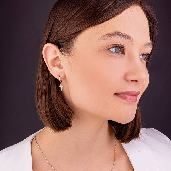 Серьги Крестики из золота с фианитами (арт. 110013) – изображение 3