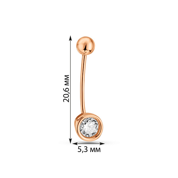 Золота сережка-пірсинг для пупка з фіанітом (арт. 130322) – зображення 2