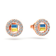 Золотые серьги-пусеты с голубым и желтым фианитами (арт. 111241гж)