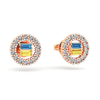 Золоті сережки-пусети з блакитним і жовтим фіанітами (арт. 111241гж)