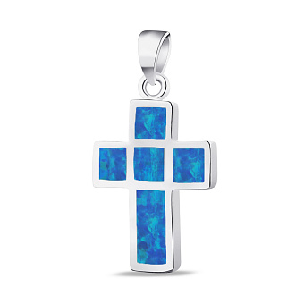 Фото Хрестик зі срібла з опалом (арт. 7503/3021Пос)