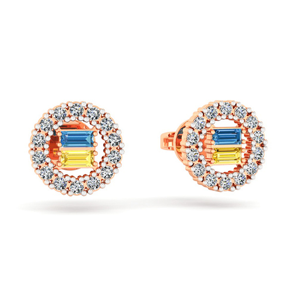 Золотые серьги-пусеты с голубым и желтым фианитами (арт. 111241гж) – изображение 1
