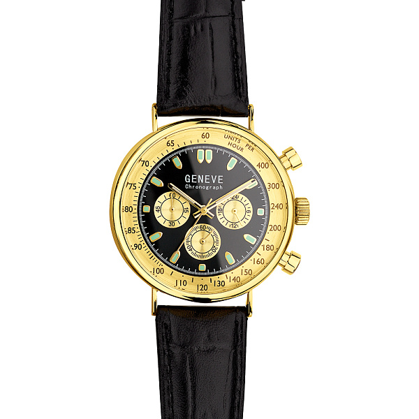 Золотые кварцевые часы с кожаным ремешком (арт. 260240жчч) – изображение 2