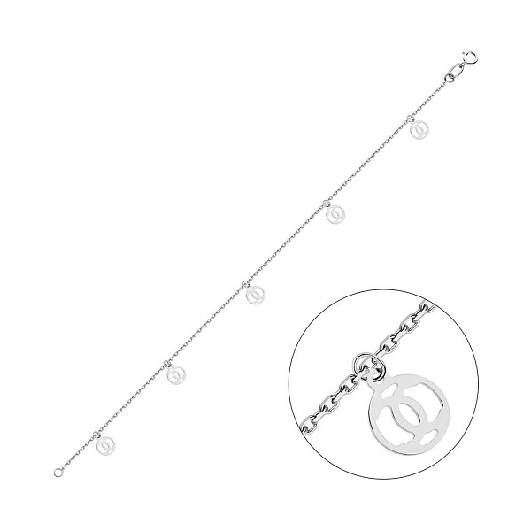 Золотой браслет в белом цвете металла с подвесками (арт. 325270б) – изображение 1