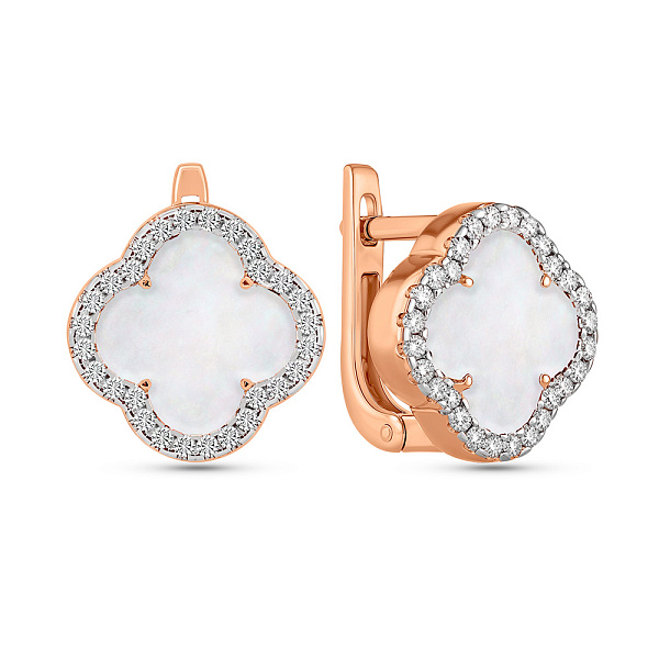 Серьги из красного золота с перламутром и фианитами (арт. 111446/8п) – изображение 1