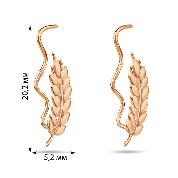 Серьги-клаймберы "Колосок" из красного золота (арт. 111166) – изображение 6