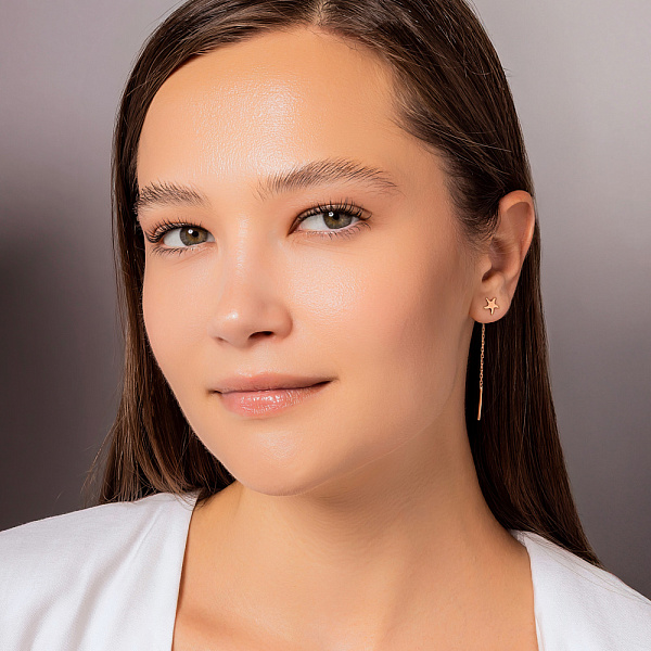 Сережки-протяжки из красного золота (арт. 105781) – изображение 3