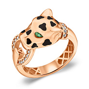 Золотое кольцо Пантера с эмалью и фианитами (арт. 156309еч)