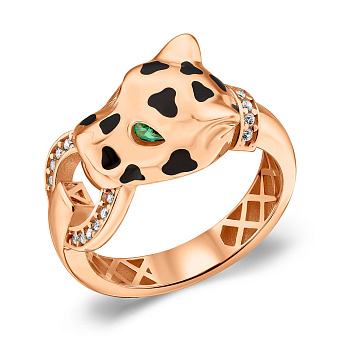 Золотое кольцо Пантера с эмалью и фианитами (арт. 156309еч)