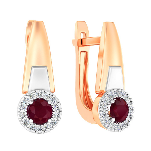 Золотые серьги с рубином и бриллиантами (арт. С011065р) – изображение 1