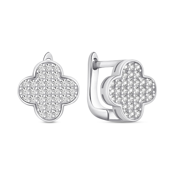 Серебряные серьги клевер с фианитами (арт. 7502/10364) – изображение 1
