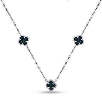 Серебряное колье Клевер с малахитом (арт. 7507/2213/7млх)