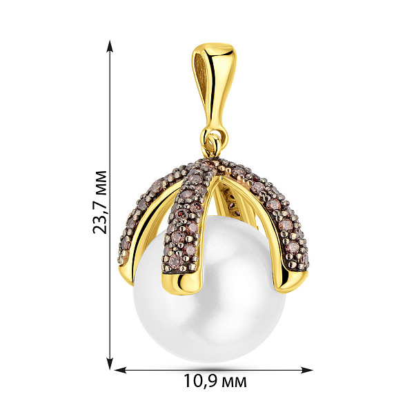 Золотой кулон с жемчугом и фианитами (арт. 421391ж) – изображение 2