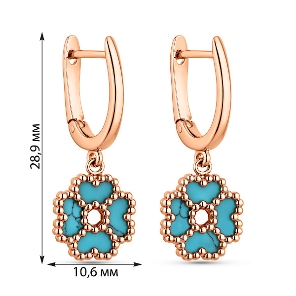 Сережки из красного золота с бирюзой (арт. 1092080Б) – изображение 2
