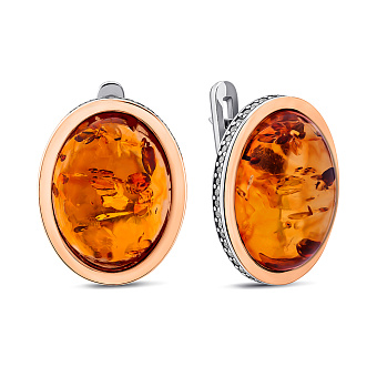 Фото Срібні сережки з бурштином та фіанітами (арт. 7202/880ЯС)