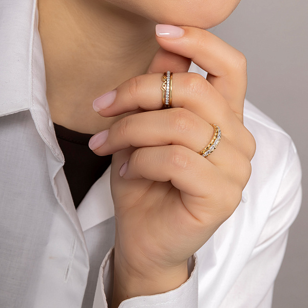 Кольцо Love из желтого золота с фианитами (арт. 140783ж) – изображение 4